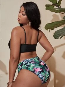 Plus Size Flamingo Print Bikini Set Summer Beach - Multicolor - View 2