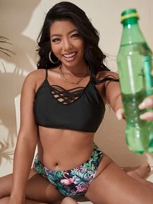 Plus Size Flamingo Print Bikini Set Summer Beach - Multicolor - View 3