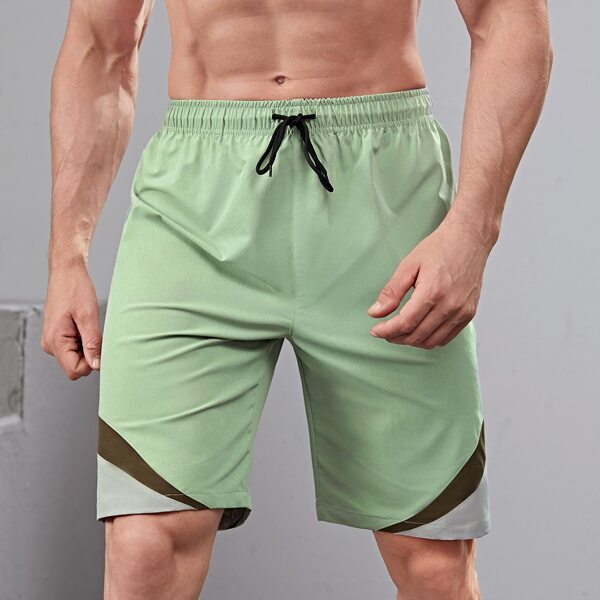 

Men Colorblock Drawstring Waist Sports Shorts, Lime green