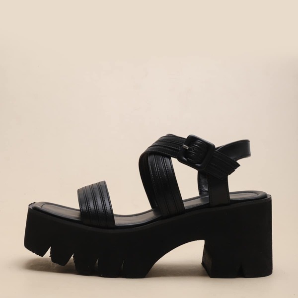 

Minimalist Buckle Decor Chunky Sandals, Black