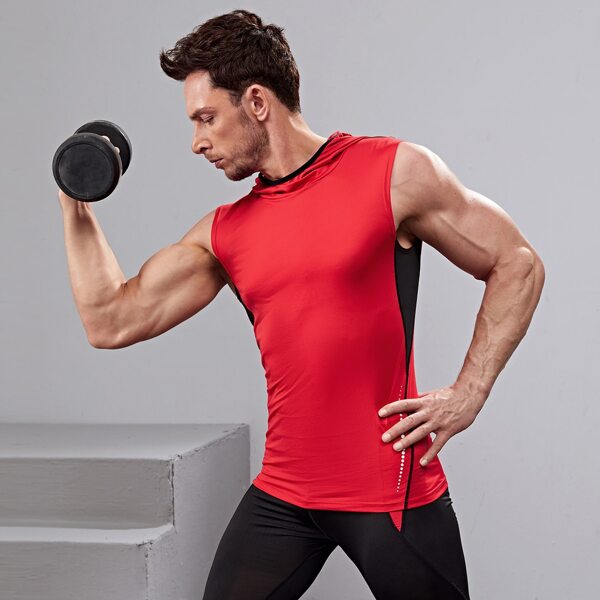 

Men Colorblock Hooded Sports Tank Top, Red