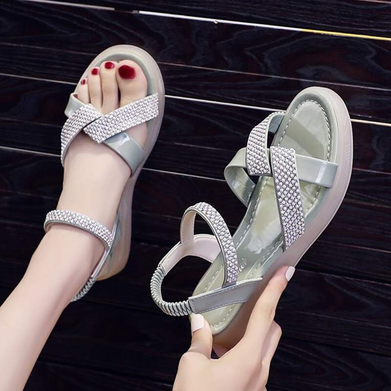 

Rhinestone Ankle Strap Sandals, Mint green