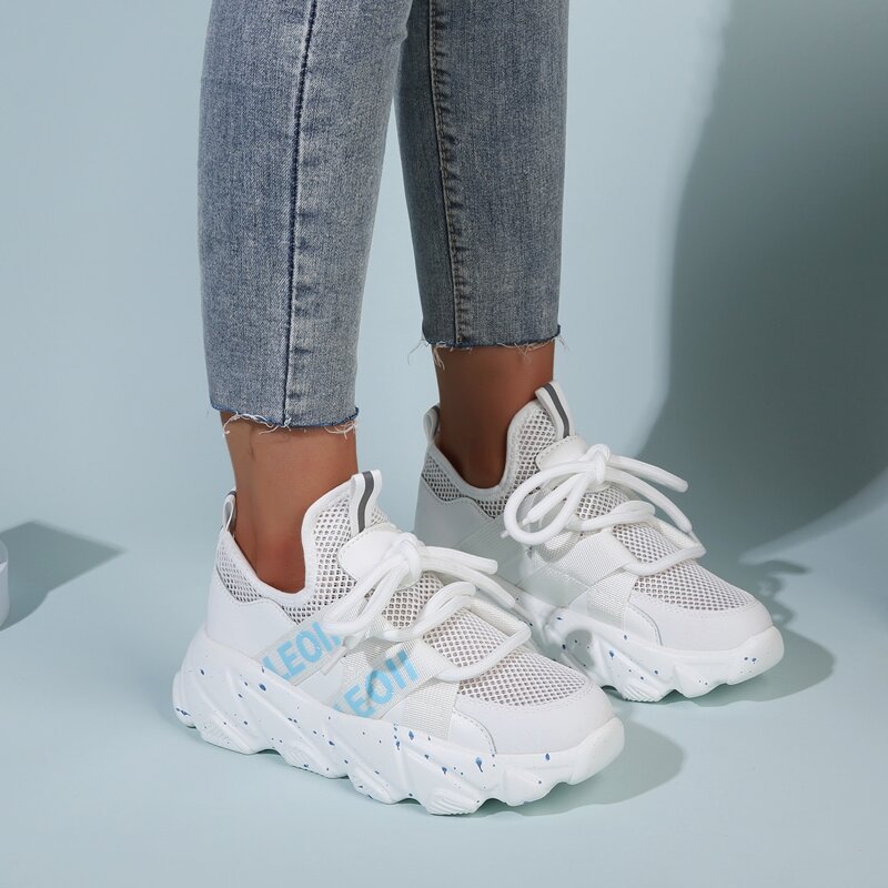 

Letter Tape Lace-up Chunky Sneakers, White