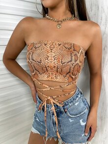 Snakeskin Print Lace Up Waist Tube Top - Multicolor - View 3