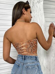 Snakeskin Print Lace Up Waist Tube Top - Multicolor - View 2