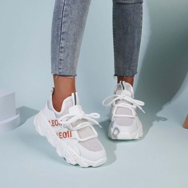

Letter Tape Lace-up Chunky Sneakers, White