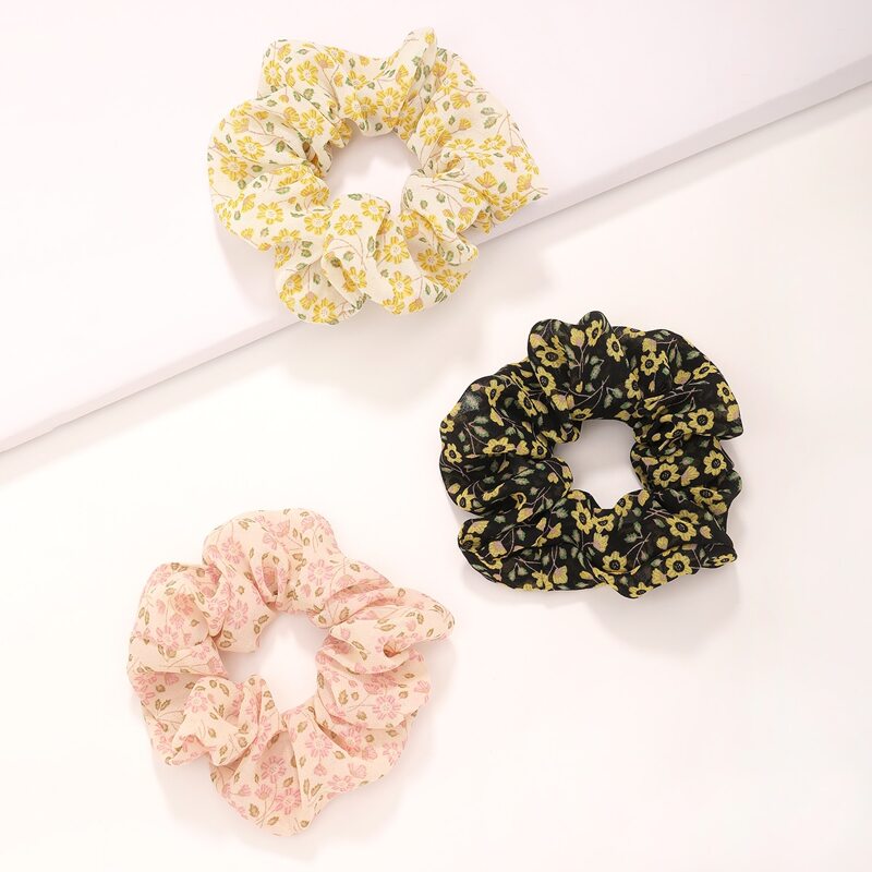 

3pcs Floral Print Scrunchie, Multicolor