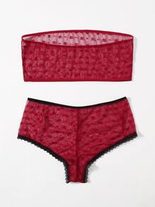 Plus Sheer Mesh Bandeau Lingerie Set - Rose Red - View 3
