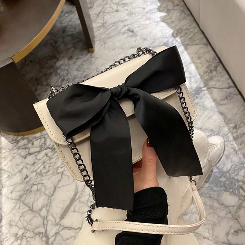 

Bow Knot Chain Crossbody Bag, White