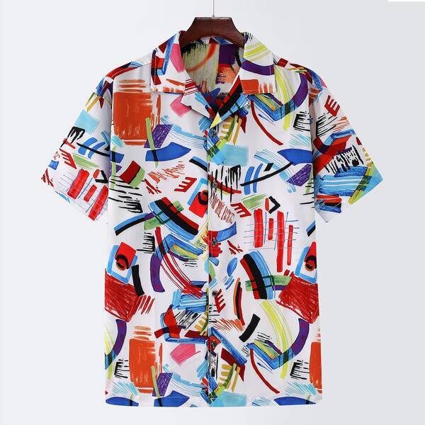 

Men Brush Print Button Up Shirt, Multicolor