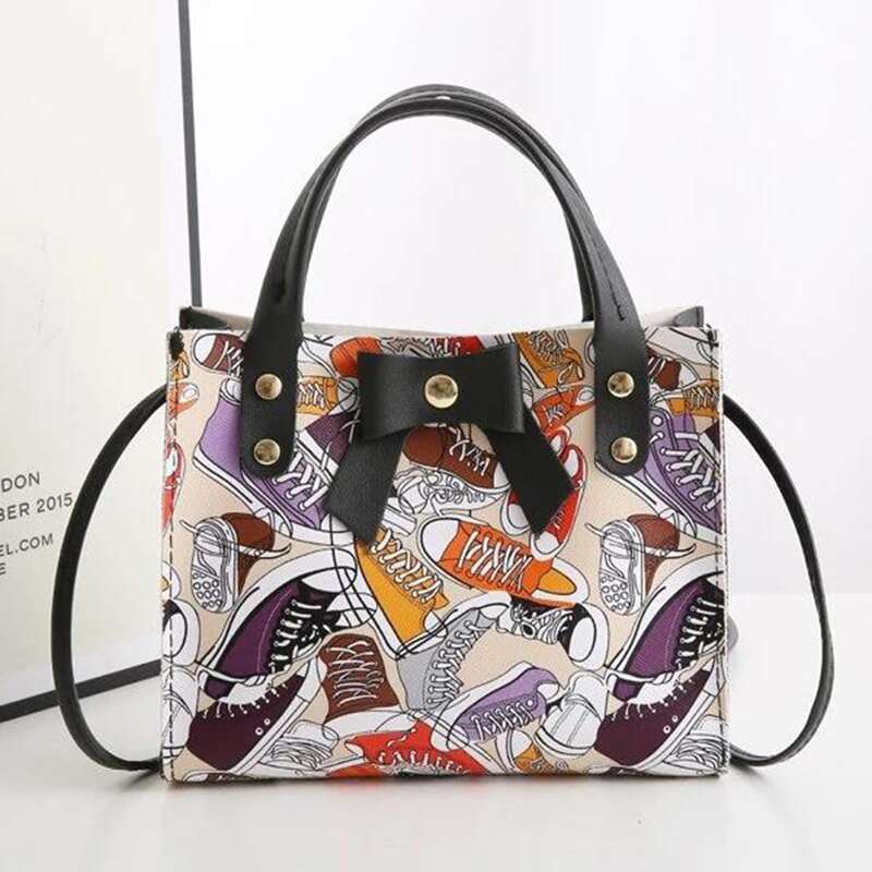 

Sneakers Pattern Satchel Bag, Black