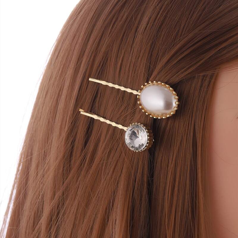 

2pcs Faux Pearl & Rhinestone Hair Clip, Gold