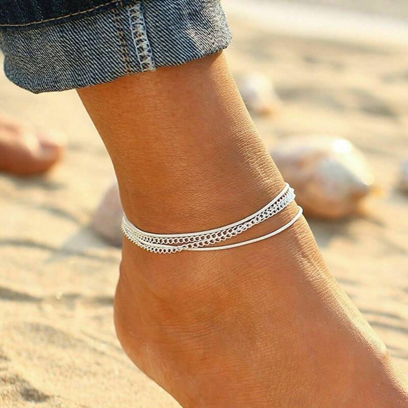 

1pc Layered Chain Anklet, Silver