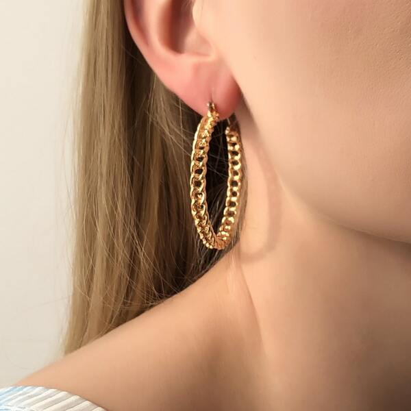 

Chain Design Hoop Earrings, Gold