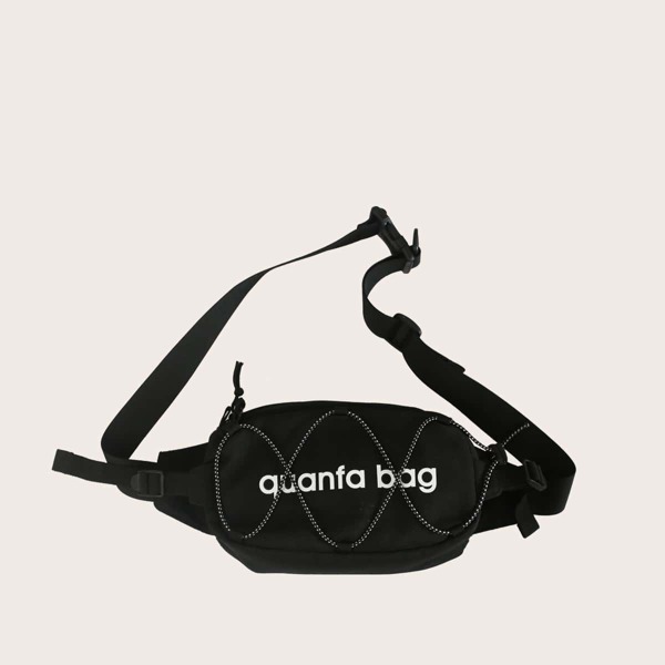 

Men Letter Graphic Chest Bag, Black