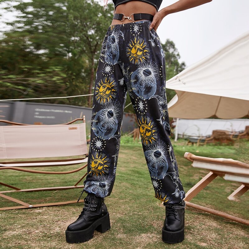 

Cartoon Graphic Elastic Waist Pants, Multicolor