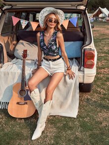 SHEIN Unity Floral Shirred Back Crop Tank Top - Multicolor - View 6