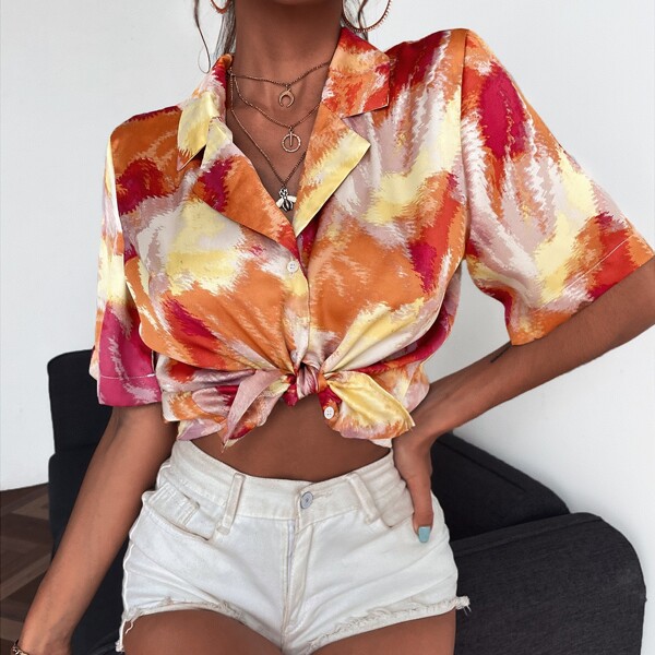 

Allover Print Button Up Blouse, Multicolor