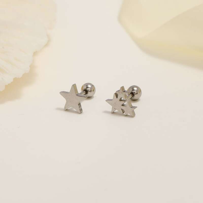 

2pcs Star Design Nose Ring, Silver