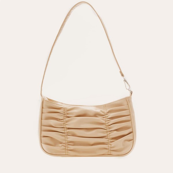 

Minimalist Ruched Shoulder Bag, Khaki