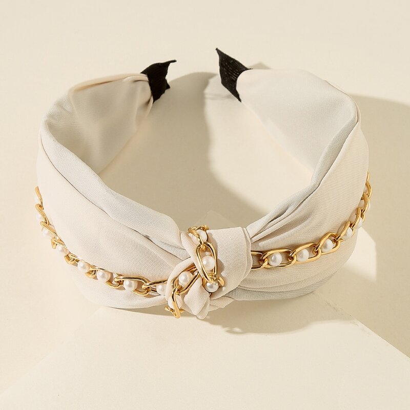 

Faux Pearl & Chain Knot Headband, Beige
