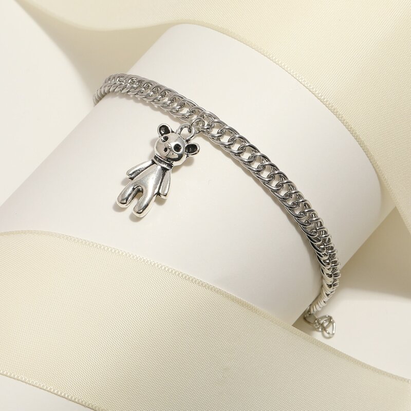

Bear Decor Chain Anklet, Silver