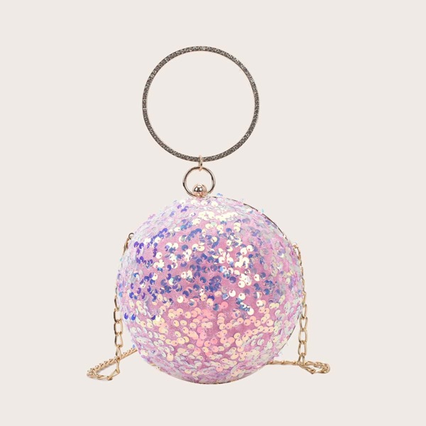 

Rhinestone Decor Sequin Circle Bag, Pink