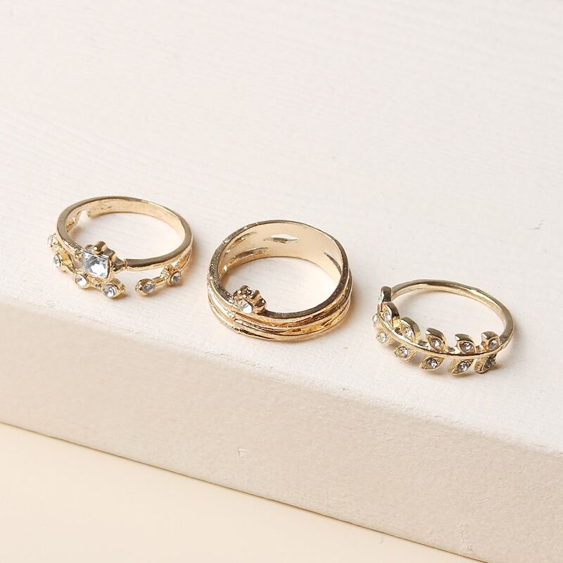 

3pcs Rhinestone Decor Ring, Gold