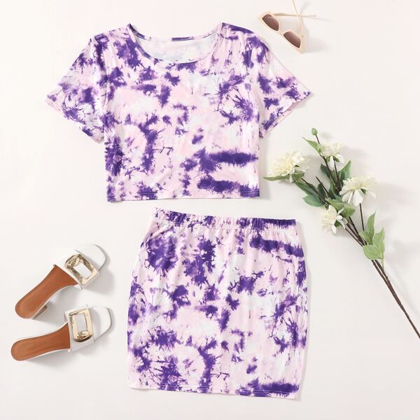 

Plus Tie Dye Tee With Skirt, Multicolor