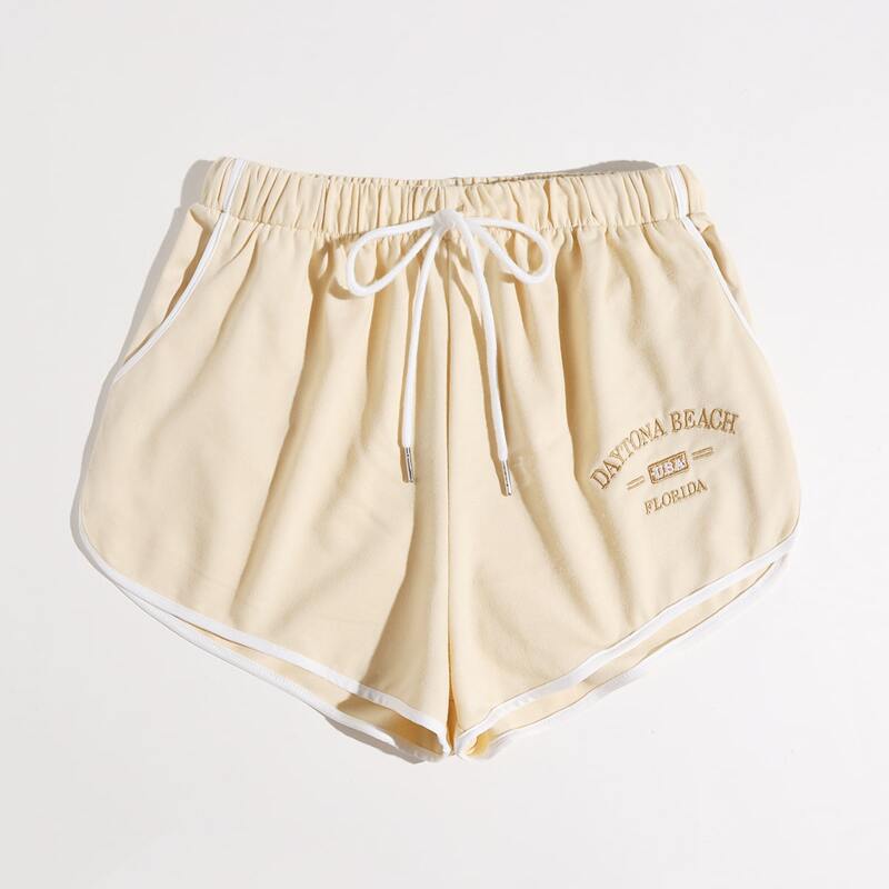

Letter Embroidery Track Shorts, Beige