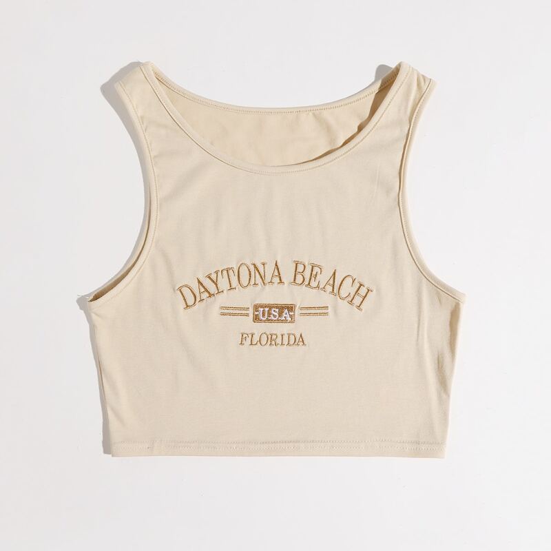 

Letter Embroidery Tank Top, Beige