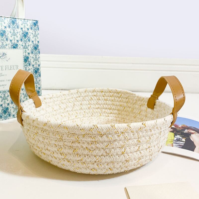 

1pc Woven Design Storage Basket, Beige