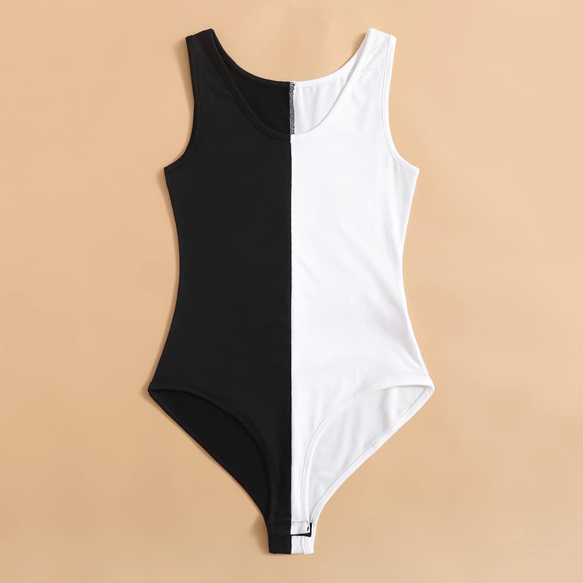 

Two Tone Tank Bodysuit, Black and white