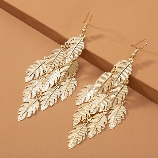 

Leaf Drop Earrings, Gold