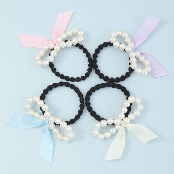 

4pcs Toddler Girls Faux Pearl Hair Tie, Multicolor