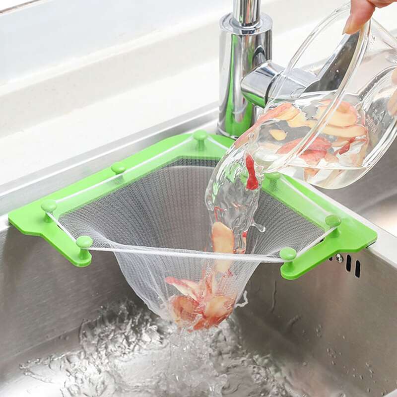 

50pcs Sink Filter Bag With 1pc Rack, Green
