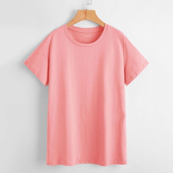 

Solid Crew Neck Tee, Watermelon pink