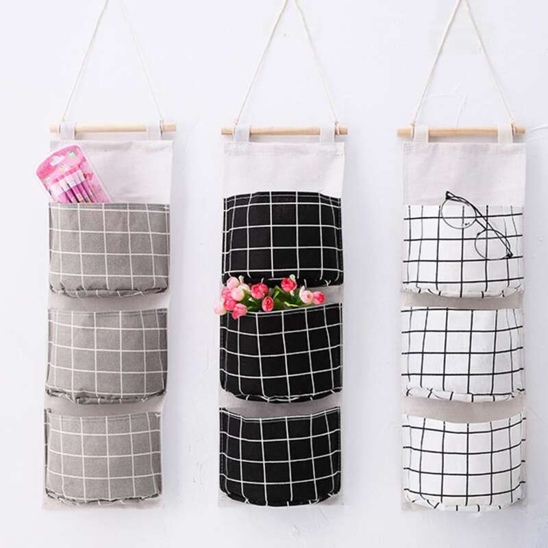 

1pc Random Plaid Hanging Storage Bag, Multicolor