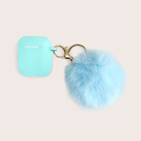 

Fluffy Pendant Decor Case For Airpods, Baby blue