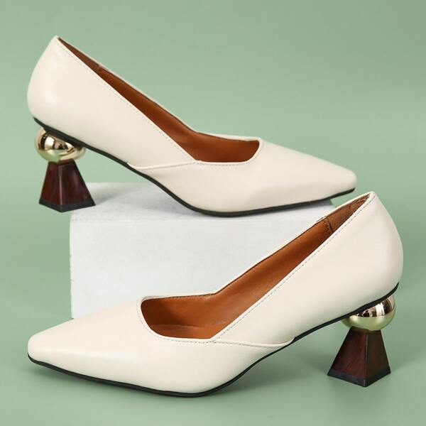 

Point Toe Sculptural Heeled Pumps, Beige