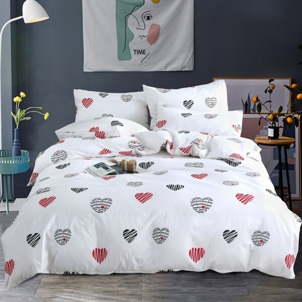 

Heart Print Duvet Cover Set Without Filler, Multicolor
