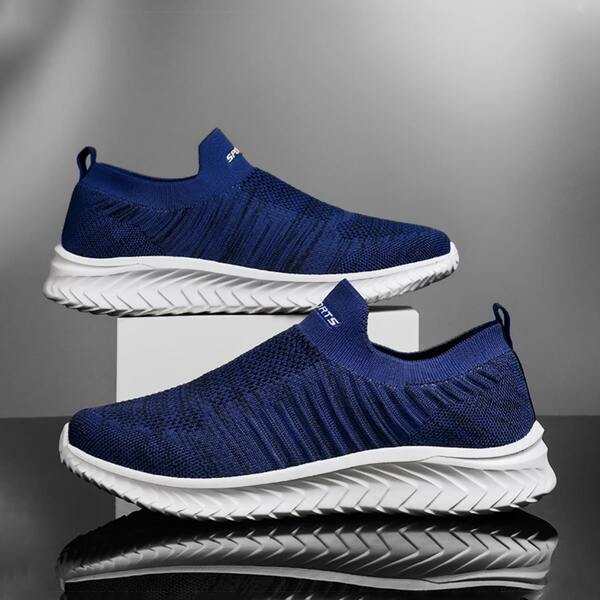 

Men Letter Graphic Knit Running Shoes, Blue