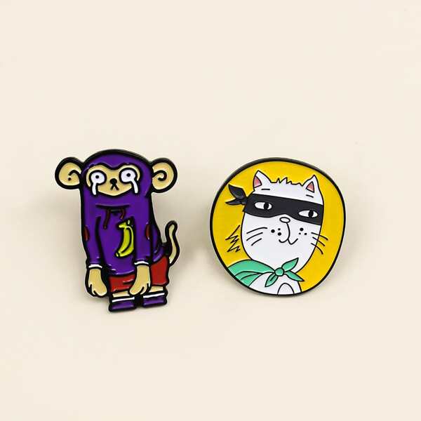 

2pcs Cartoon Brooch, Multicolor