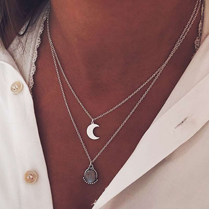 

Moon Layered Necklace, Silver