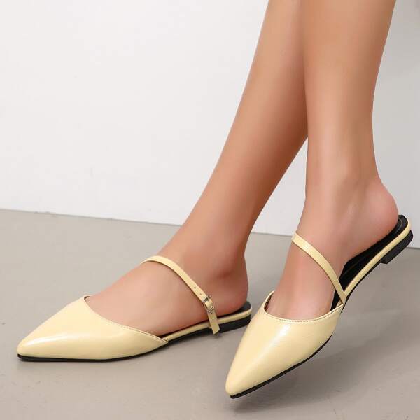 

Point Toe Thin Strap Flat Mules, Yellow