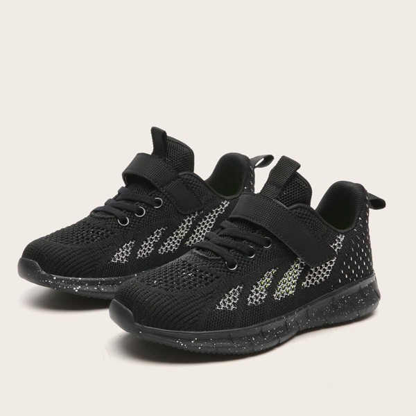 

Boys Velcro Strap Knit Running Shoes, Black