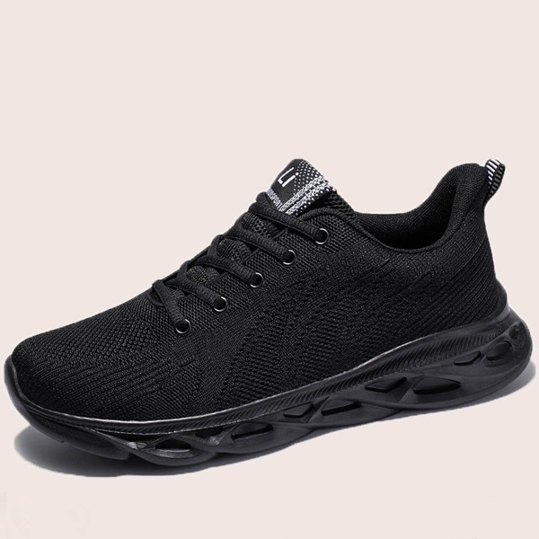 

Men Lace-up Front Knit Running Shoes, Black