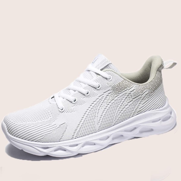 

Men Lace-up Front Knit Running Shoes, White