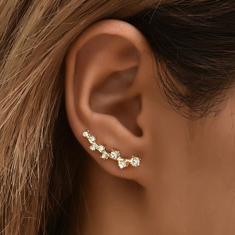 

1pair Rhinestone Decor Earrings, Gold