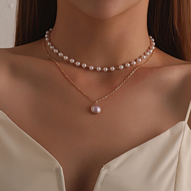 

Faux Pearl Decor Layered Necklace, White